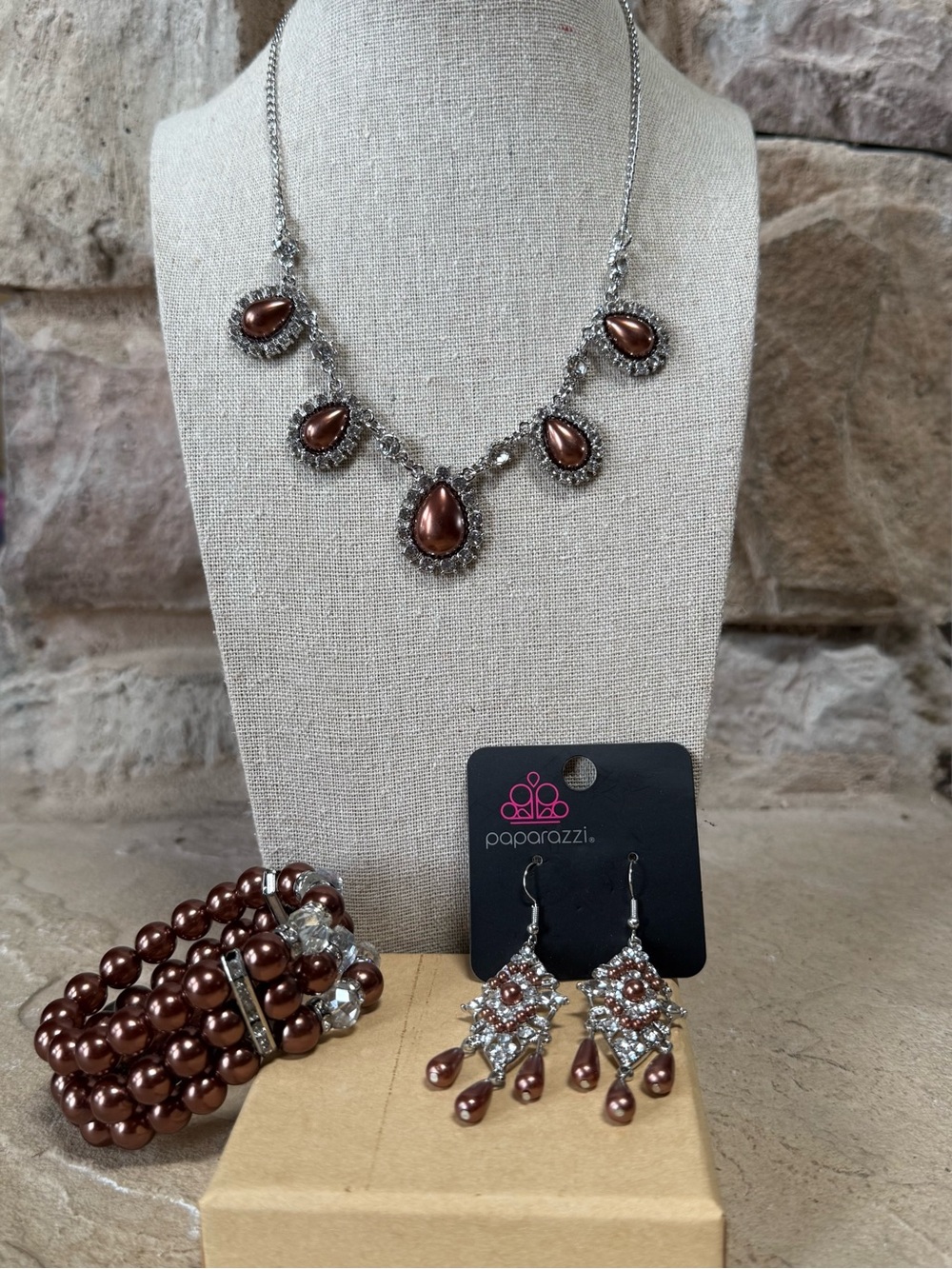 New paparazzi Copper brown Teardrop Necklace, Bracelet & Earring Set